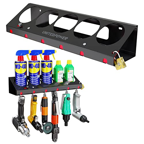 UNITEDPOWER Pneumatic Tool Holder Lockable/Aerosol Rack Combo, Wall Mounted Spray Can Bottle Holder, Air tool organizer, for Garage and Workspace, 5 Cans and 6 slots - style: Air Tool Holder-Lockable
