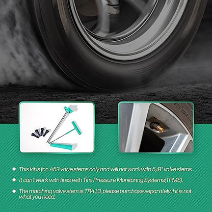 Tire Valve Stem Core Quickly Replacement Tool Kit,Perfect Tool for Replacing Leaky Valves in Cars,Trucks,Motorcycles, etc.with 4PCS TR413 Valve Stems - size: 1SET Tool & 4PCS TR413 Valve Stems