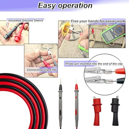 Professional Multimeter Test Leads 1000V 20A, 40.5in, Test Leads Kit, Ultra-Sharp Gold-Plated Probes, Silicone Meter Leads for Fluke, AstroAI, Klein Multimeter & Automotive Testing (Upgraded)