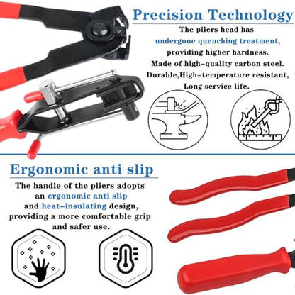 Universal CV Boot Clamp Pliers and CV Joint Ear Clamp Banding Tool,with 10pcs 304 Stainless Steel Adjustable Axle CV Joint Boot Crimp Clamp