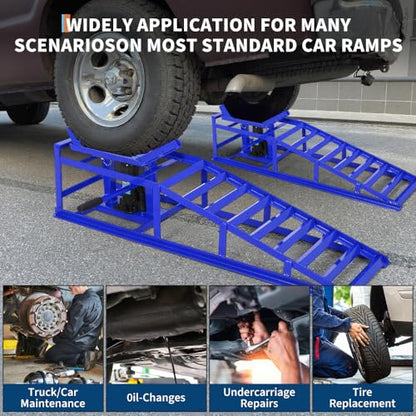 Heavy Duty Hydraulic Car & Truck Ramps, 2 Pack, 5 Ton (11000 lbs) Capacity - Adjustable Low Profile Steel Lift 9.8"–16.2" - Safety Lock for Garage Maintenance - Blue - color: Blue
