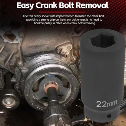 77070 24mm Crank Bolt Socket for GM LS Engine Harmonic Balancer Socket Tool 24 mm Impact Socket Deep Counter-Weighted Design, 3 Times Momentum Power of Standard Impact Sockets - size: 24mm