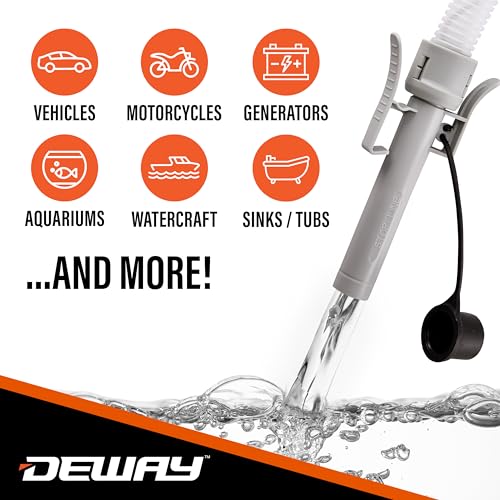 Deway Automatic Fuel Transfer Pump with Auto-Stop and Beep, Powerful AA Battery Powered with USB-C Power Option, 51" Extra Long Hose Fits All Size Cans, Portable Pump Transfers at 3.8 Gal/Minute - style: Auto-Stop w/ Beep