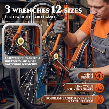 SUZUME 4 in 1 Ratchet Wrench 3-Piece Metric Reversible Ratcheting | 8,9,10,11,12,13,16,18,14,15,17,19mm with Storage Bag and EVA Foam 15K Gear Cycles for Vehicle Motorcycle Engine Bike DIY - size: Metric