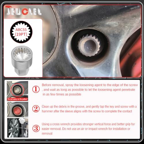 ABC-55 19Pt Outer Ring 4mm Wheel Locking Nut Key for Porsche VW | Wheel Lock Nut Socket Adapter, Anti-Theft Lug Nut Removal Tool, Anti-Theft Screw Remover, Repair Tool, Tyre Fitting, garage - color: ABC-55 Outer ring thickness: 4mm