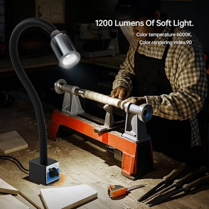 LED Magnetic Work Light, 1420lumens 20in Flexible Gooseneck Work Lamp with Strong Magnetic Base for Lathe Machines, Workbenches.
