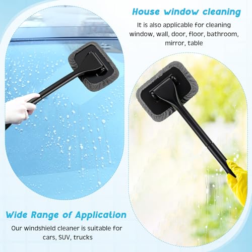 FoldTier 8 Pcs Car Windshield Cleaner Tool Kit with Removable Handle, Microfiber Towel Pads, Brush, Empty Spray Bottle for Auto Glass Wiper Suvs Rvs & Home Windows(Grey) - color: Grey