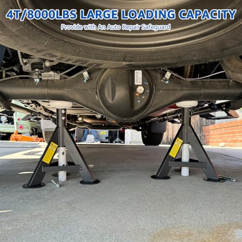 HKTE 4 Ton Jack Stands for Cars, SUVs and Light Trucks, 2 Pack | 4 Ton Capacity ；7-Position 13.4-20 in Height; Flat Rubber Saddle; Dual Locking Pins; Heavy-Duty Steel Frame - color: JACK STANDS 8000LB