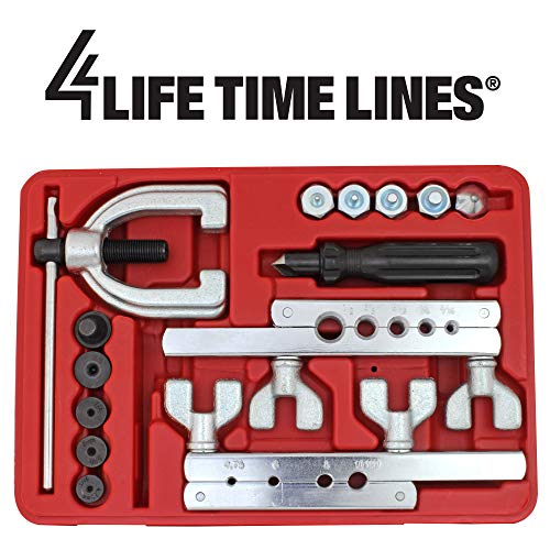 4LIFETIMELINES Economy Brake Line Flare Kit for Single, Double (SAE) Flares & Bubble (ISO) Flares - 2 Flaring Bars, 9 Flaring Dies, Tubing Reamer, & Storage Case - size: Standard Kit