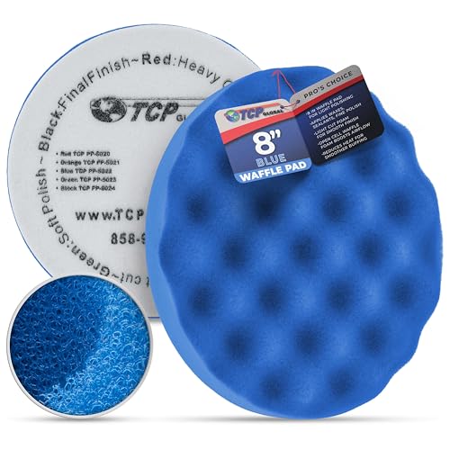 TCP Global 8" Blue Waffle Foam Buffing Pad Hook and Loop Backing - Light Cut Pad for Polishing, Automotive, Marine, Truck, RV & Compound Cutting, Car Polishing Pads - color: Blue