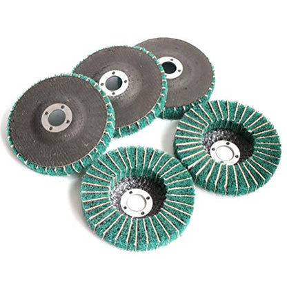 FPPO 5Pcs 4.5" x 7/8" Nylon Fiber Flap Disc Polishing Grinding Wheel,Scouring pad Buffing Wheel for Angle Grinder, Polishing Tools (Grit 120) - style: grit 120
