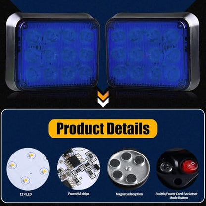 2PCS Rechargeable Flashing Lights 12-LED Blue Beacon Strobe Lights | Battery Powered Warning Emergency Caution Lights, Magnetic Strobe Lights for Trucks Vehicles Trailers Car ATV Van RV SUV - color: Blue