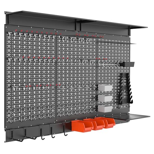 WALMANN 113 PCS Pegboard Wall Organizer Kit with Pegboard Hooks, Bins, Shelves, Pegboard Tools Storage System for Garage, Workbench, Modular Peg Board Tool Organizer Board with Hooks(Black) - color: Black