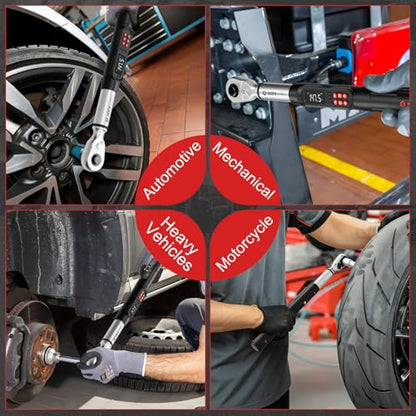 VANPO 1/2 Drive Digital Torque Wrench Set 7.4-147.5 ft.lb, ±2% Accuracy | 10-200 Nm, Electronic Torque Wrench with Sockets & Extension Bar, Buzzer/LED/Vibration Alarm, for Tire Lug Nuts, Auto Repair - size: 1/2-Inch (7.38-147.5 ft.lb/10-200 N.m)