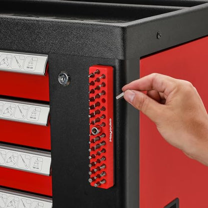 Mayouko 6PCS 1/4" Magnetic Hex Bit Holder Rack Organizer, 258 Holes, 1/4-Inch Drill Bit Holder, 6 Racks, Magnetic Bit Holder with Magnet Base for Screwdriver Bits - color: Red-2packs,blue-2packs,orange,green