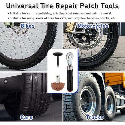 26Pcs Tire Repair Patch Tool Kit,Including 24pcs Tire Patch Plugs(35/40/50 mm), Tungsten Buffing Wheel, Tire Patch Roller with 4mm Twist Drill Bits,Tire Patch Kit for Vehicles