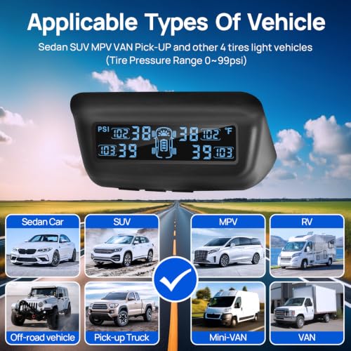 Masoll Tire Pressure Monitoring System, RV/Trailer TPMS with Solar Charging & Auto Calibration, M13 LCD Display tpms 4 sensors (0-99PSI)