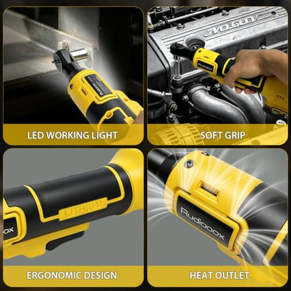 3/8" Electric Ratchet Wrench, Compatible with DEWALT 20V MAX Batteries | 74 Ft-Lbs Brushless Cordless Ratchet, Variable Speed Power, Tool with 1/2" & 1/4" Adapters, Battery and Charger Not Included - size: Standard