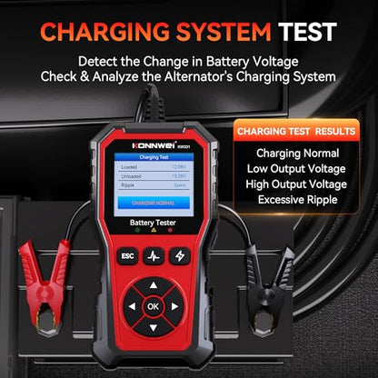 KONNWEI KW331 Car Battery Tester 6V/12V/24V with Cloud Report 10-2000CCA Lead-Acid, AGM, Lithium Battery Tester Automotive Alternator Tester Cranking Charging System for Car Truck Motorcycle Boat