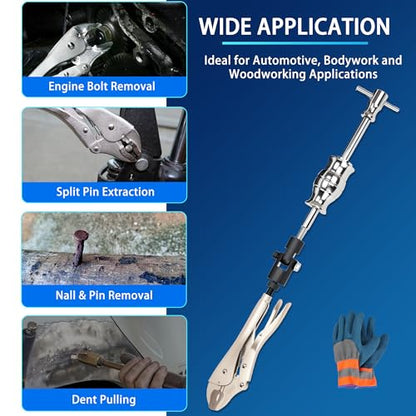 Locking Pliers Slide Hammer Puller Set, 9.8 in Locking Pliers 2 lb Slide Hammer with Quick Release Swivel Connector, Vise Grip Slide Hammer for Nail Bolt Pin Seal CV Axle Removal Tool