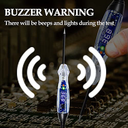 Buzzer Test Light Automotive, 4-60V DC LED Digital Circuit Tester, Heavy Duty Light Tester with Voltmeter, Auto Voltage Tester Electric Probe Test Pen for Fuse, Battery, Polarity
