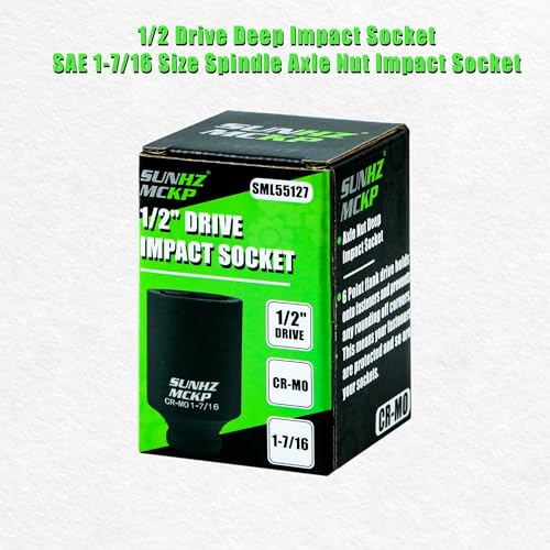 SUNHZMCKP 1/2 Impact Socket, SAE 1-7/16 In Deep 6 Point Socket, CR-MO, Axle Nut Impact Grade Socket for Easy Removal (SAE 1-7/16) - color: Sae, size: 1-7/16 inch