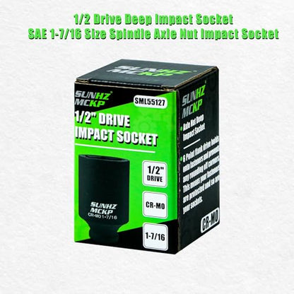 SUNHZMCKP 1/2 Impact Socket, SAE 1-7/16 In Deep 6 Point Socket, CR-MO, Axle Nut Impact Grade Socket for Easy Removal (SAE 1-7/16) - color: Sae, size: 1-7/16 inch