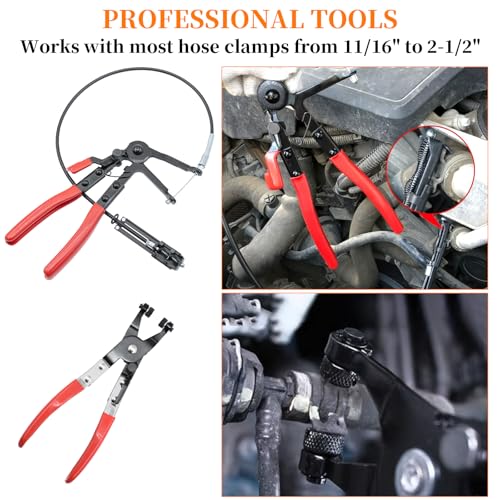 16 Pcs Hose Clamp Pliers Set, Hose Clamp Removal and Installation Tool | with Long Flexible Plier & Electrical Disconnect Pliers for Automotive Coolant Radiator Heater, Water Hoses, Fuel Lines - size: 16pcs