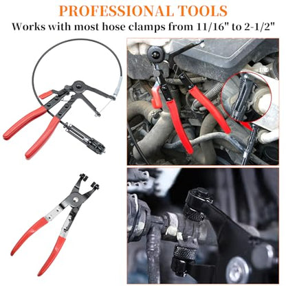 16 Pcs Hose Clamp Pliers Set, Hose Clamp Removal and Installation Tool | with Long Flexible Plier & Electrical Disconnect Pliers for Automotive Coolant Radiator Heater, Water Hoses, Fuel Lines - size: 16pcs