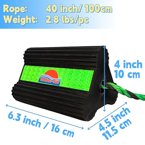 Heavy Duty Green Rubber Wheel Chocks,6.3x4.5x4,Triangular Stable Tire Stopper with Rope, Non-Slip Reflective Portable, Compact Easy Storage, RV Camper Trailer Car Garage(4, Green) - color: GREEN