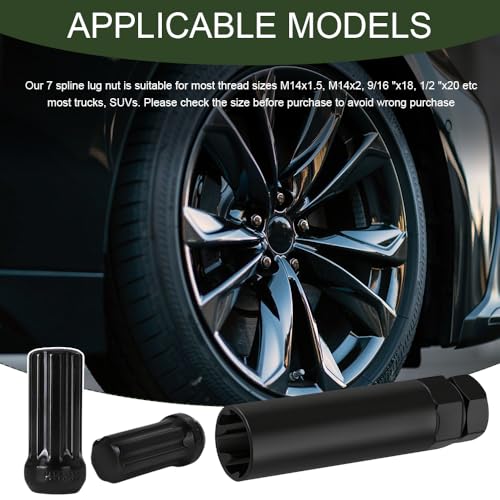 6 Spline Lug Nut Socket, Black Spline Locking Lug Nut Removal Tool, Car Drive Tuner Socket Key, Wheel Lock Removal Kit for 21mm/13/16 Inch and 22mm/7/8 Inch Hex Socket Wrench (7 Spline) - color: 7 Spline