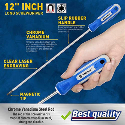 Amartisan 6-Piece Extra Long Torx Screwdrivers Set, length 12''(300mm) T10 - T30, Long Long star Screwdrivers Set - style: Long Torx Screwdrivers
