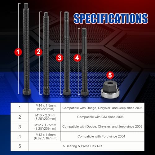 NYXOVA 5PCS Harmonic Balancer Installer Set, Long Reach Crank Pulley, Underdrive Pulley Damper Installation Tool Kit with 4 Adapters & Nut Bearing, Compatible with Ford GM Dodge V8/V6 Engines
