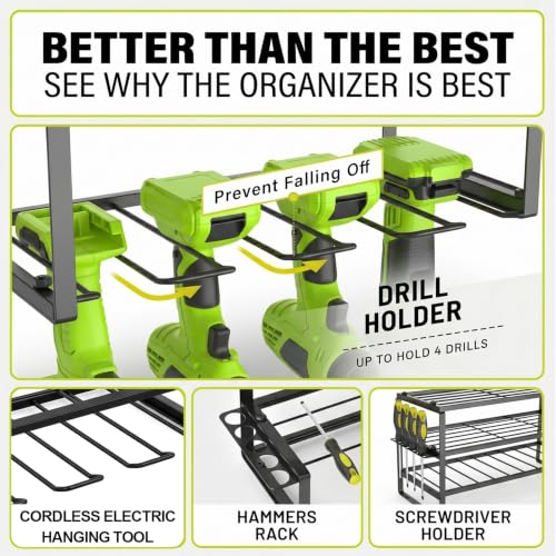 Storage Racks For Power Tools, Tool Organizers, For Garage Organizer Heavy Duty Metal Tool Storage Rack, 3 Layer Wall-Mounted Drill Racks Holders