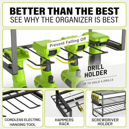 Storage Racks For Power Tools, Tool Organizers, For Garage Organizer Heavy Duty Metal Tool Storage Rack, 3 Layer Wall-Mounted Drill Racks Holders