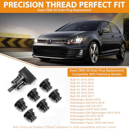 6 Pack Oil Drain Plug (06L103801) With Oil Drain Plug Removal Tool (6+1), No Leak Replacement for VW Audi 1.8L 2.0L TSI, Compatible with Golf GTI Passat Tiguan, A3 A4 A5 Q5 Q7