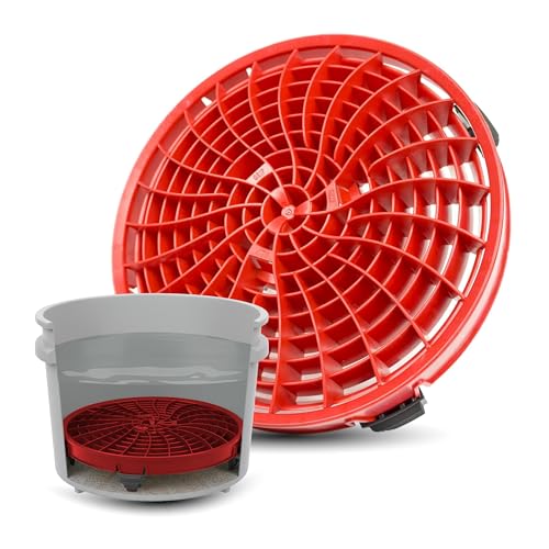 DETAIL GUARDZ Dirt Lock Car Wash Insert – Bucket Filter for 3–8 Gallon Round Pails – Traps Debris, Prevents Swirl Marks – Self-Locking Rubber Grips, Venturi Flow, Cleaning Tool (Red) - color: Red