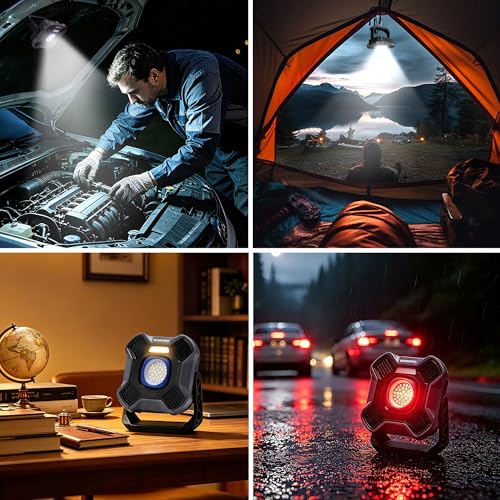 WORKPRO Magnetic Work Light, 4000mAh Rechargeable LED Work Lights, 2000LM | Portable Flood Light with Stand - for Camping, Fishing, Car Repair, Emergency, Job Site Lighting, Mechanic Light with 5 Modes