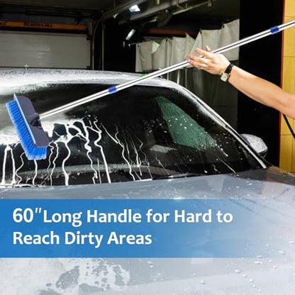 60" Car Wash Brush with Long Handle, Soft Bristle Car Washing Brush Cleaning Brushes for Washing Exterior of RV, Truck, Boat, Solar Panel