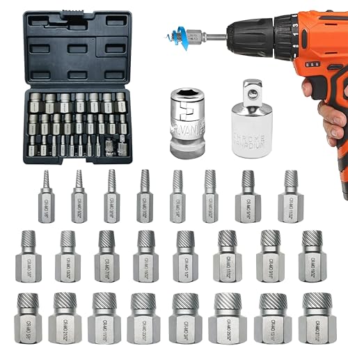Greywolf 26 pcs Screw Extractor Set with 3/8 Inch Drive, Hex Head Multi-Spline Screw Easy Extraction Bolt Extractor Kit, Broken Bolt Extractor for Removing Broken, Rusted Bolts and Screws - size: 26
