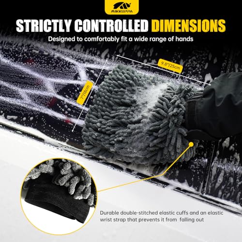 MIKKUPPA Car Wash Mitt Microfiber, Yellow & Gray, 2 Pack, 10" x 7" | Double-Sided Chenille Scratch Free Mitt with Waterproof Inner for Car Washing Home Cleaning - color: Yellow & Gray
