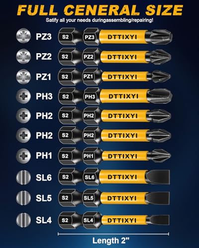 Magnetic Screwdriver Bit Set, 10 PCS, 2 in, 1/4 in Hex, PH/PZ/SL | S2 steel. Phillips PH1, PH2 x2, PH3. Pozidriv PZ1-PZ3. Slotted flat head SL4-SL6. Hex shank for power drills/impact drivers - style: 10 PCS, 2 in, PH/PZ/SL