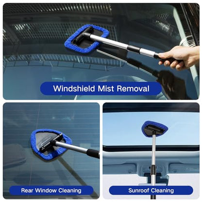 Qydipclin 10pcs Windshield Cleaner Tool, Car Window Cleaning Wash Kit with 4 Reusable Microfiber Pads 1 Spray Bottle and Extendable Handle Auto Glass Wiper Kit, Multicolor - color: Blue & Green & Gray & Red