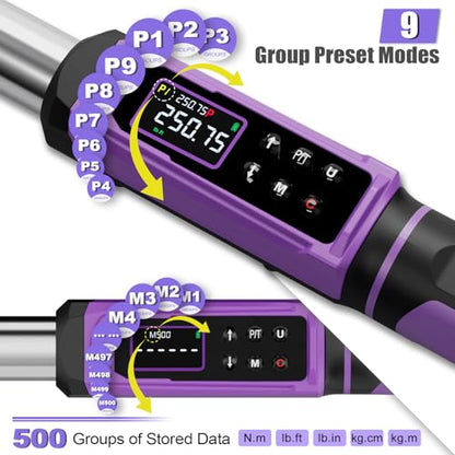 ANPUDS Digital Torque Wrench Set 3/8" & 1/2" Drive, ±1% Accuracy | 0.66-44.25 Ft-lb & 3.76-250.75 Ft-lb, Electric Torque Wrench with Vibration/Buzze/LED Flash Alert, for Car Motor Bike Repair - size: 3/8" (0.66-44.25 Ft-lb) & 1/2" (3.76-250.75 Ft-lb)