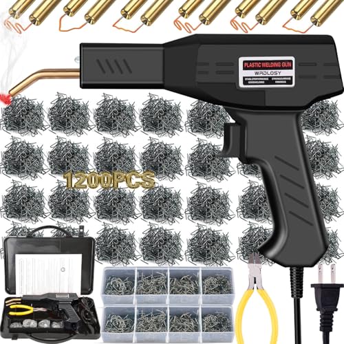 Plastic Welder Kit, 1200PCS Staples, Hot Stapler for Bumper Repair | 1200PCS Mixed Staples, Rust-Proof Stainless Steel, Portable Toolbox, Built-in LED, Ergonomic Grip, 5-Year Warranty, DIYers - color: Black