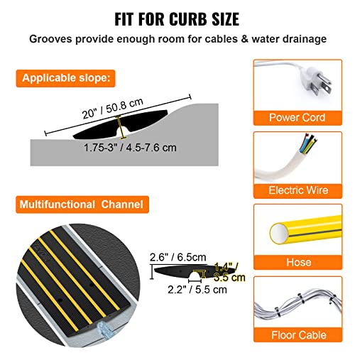 VEVOR Car Driveway Rubber Curb Ramps Heavy Duty 33069lbs Capacity Threshold Ramp 2.6 Inch High Cable Cover Curbside Bridge Ramp for Loading Dock Garage Sidewalk (1-Channel, 1Pack-Curb Ramp) - size: 2.6" Rise (1-Pack, 1-Channel)