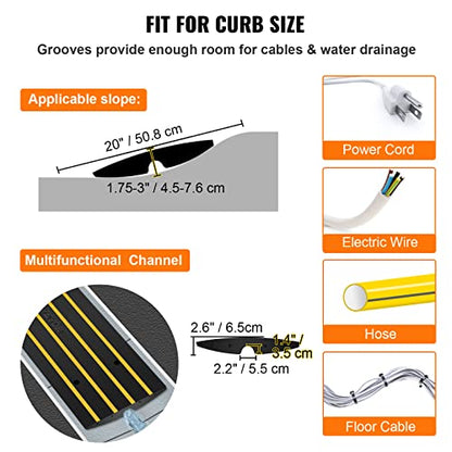 VEVOR Car Driveway Rubber Curb Ramps Heavy Duty 33069lbs Capacity Threshold Ramp 2.6 Inch High Cable Cover Curbside Bridge Ramp for Loading Dock Garage Sidewalk (1-Channel, 1Pack-Curb Ramp) - size: 2.6" Rise (1-Pack, 1-Channel)