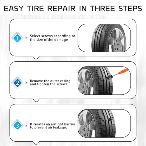 40Pcs Tire Repair Rubber Nails Kit with 4 Sizes, Vacuum Tire Repair Rubber Nail Screw in Tire Repair Plugs, Tire Screw Plug Repair Kit, Quick Self-Service Tire Repair Tools for Car, Motorcycle, Truck
