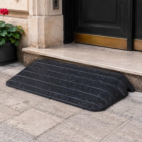 Heavy-Duty Rubber Threshold Ramps with Non-Slip Surface, 1" - 4" Rise Curb Ramps for Wheelchair Scooter Car Entrance Doorway, Loading Ramps Rated 20000Lbs Load Capacity (4" Rise) - size: 4" Rise