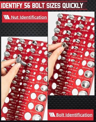 56 Thread Checker, VEXTHYX 30 Standard and 26 Metric nut and Bolt Thread Gauge, SAE & Metric Bolt Size Finder for Bolt Gauge Measuring, wall-mountable Bolt Thread identifier Tool with Inch & CM Ruler - size: 56 Thread Checker
